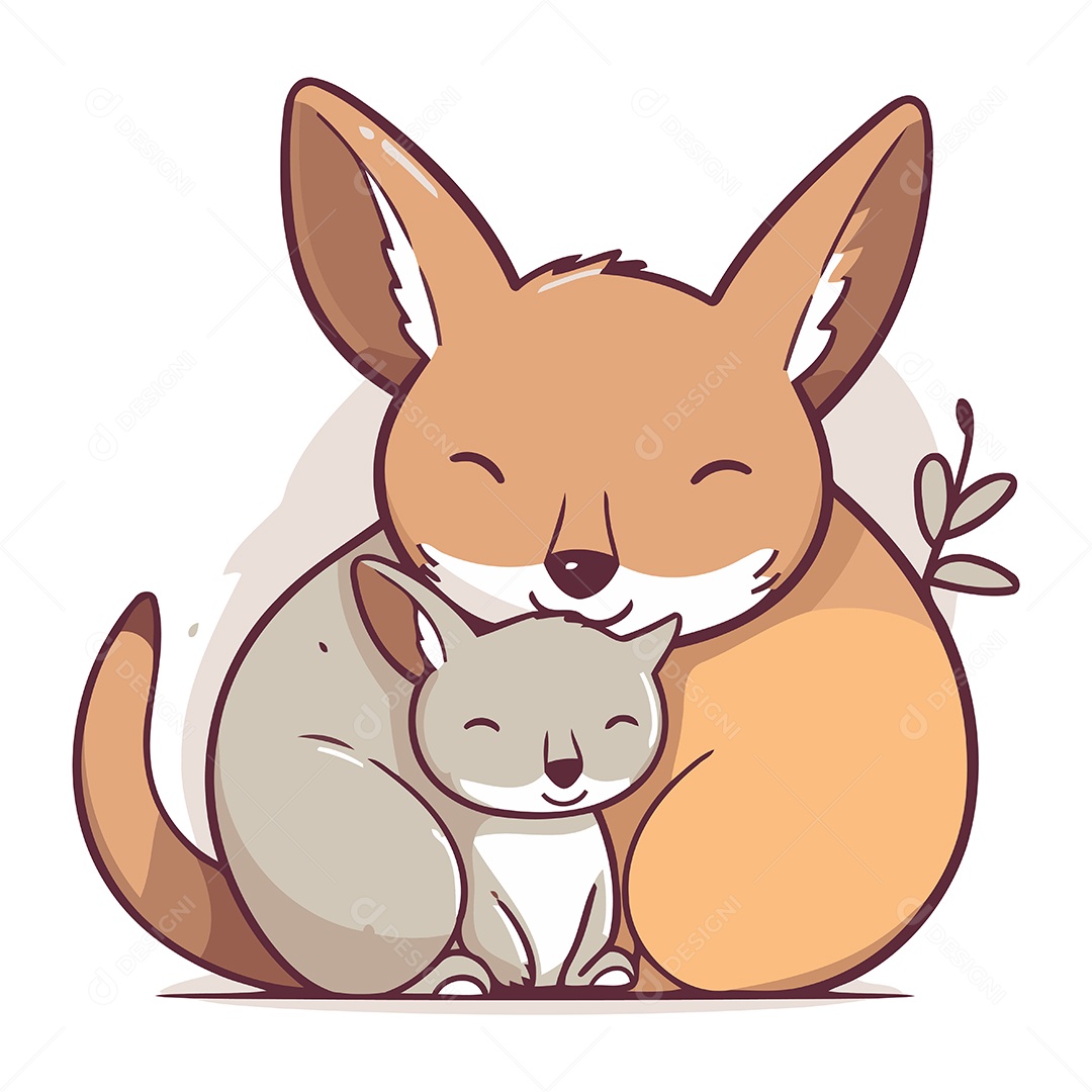 Canguru e Gato Fofo de Desenho Animado Ilustração Vetor EPS