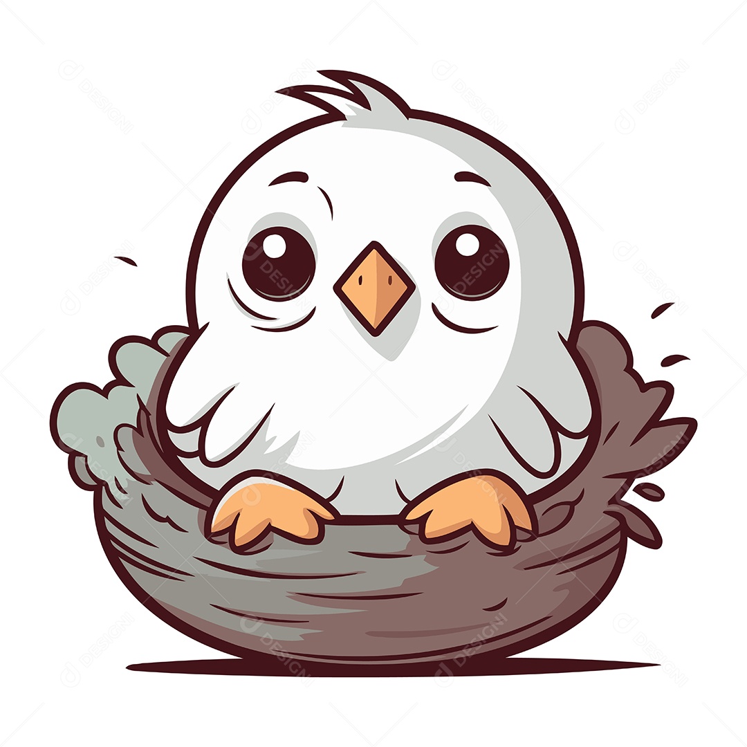 Passarinho Fofo no Ninho Desenho Animado Ilustração Vetor EPS