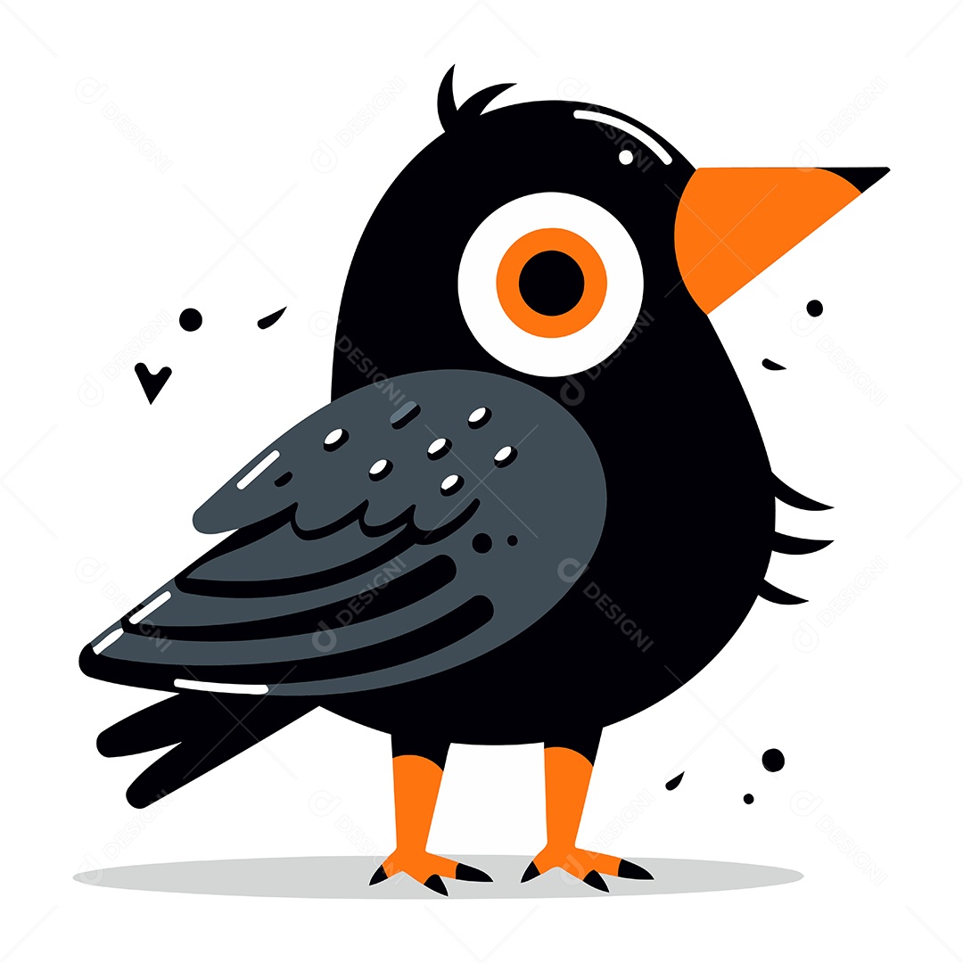 Pássaro Preto de Desenho Animado Ilustração Vetor EPS