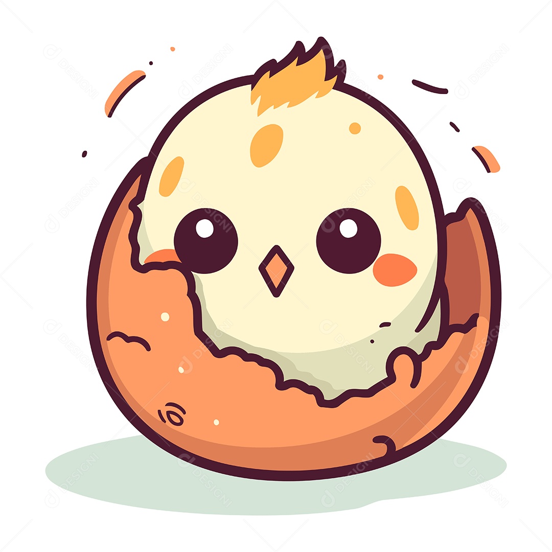 Pintinho Fofo Espiando para Fora do Ovo Ilustração Vetor EPS