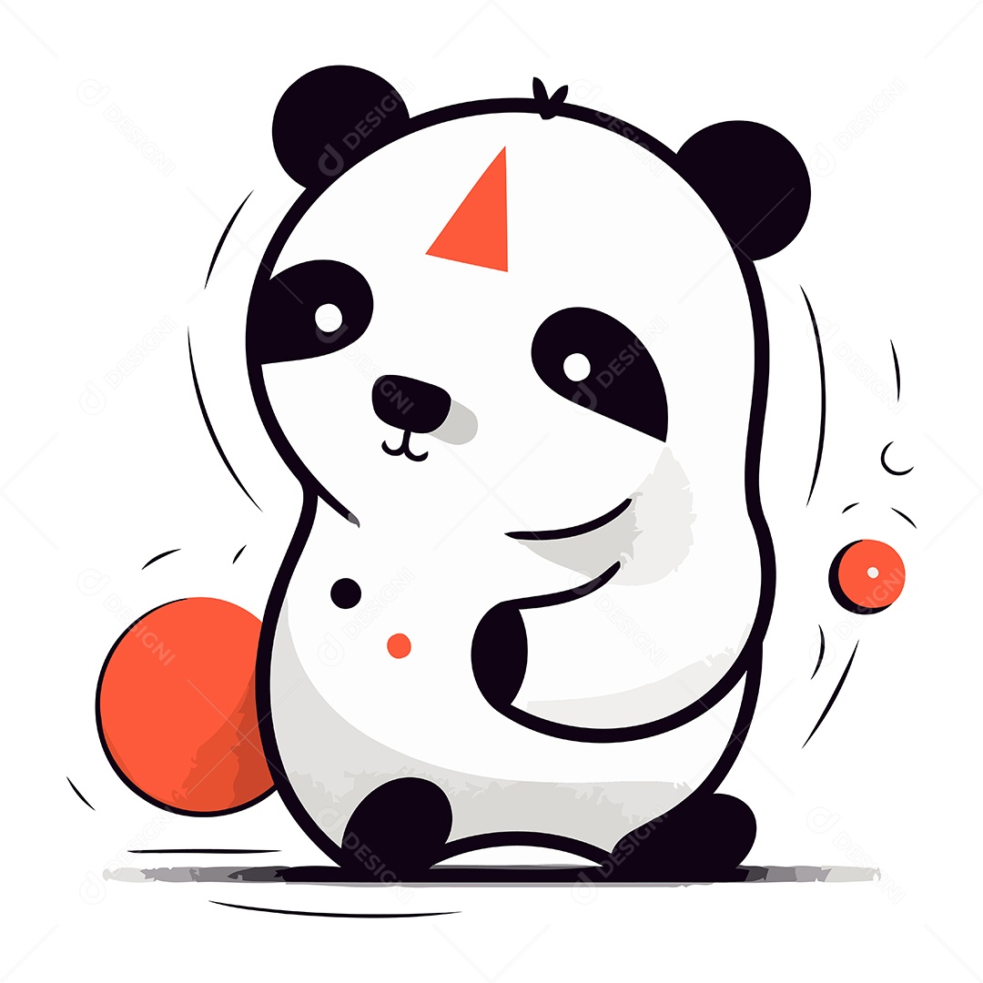 Panda Fofo com uma Bola Vermelha Ilustração Vetor EPS