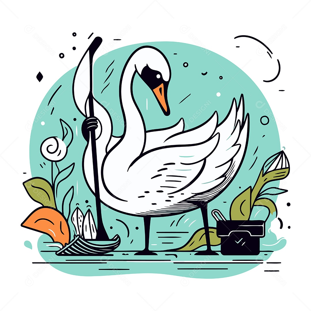 Cisne de Desenho Animado Ilustração Vetor EPS