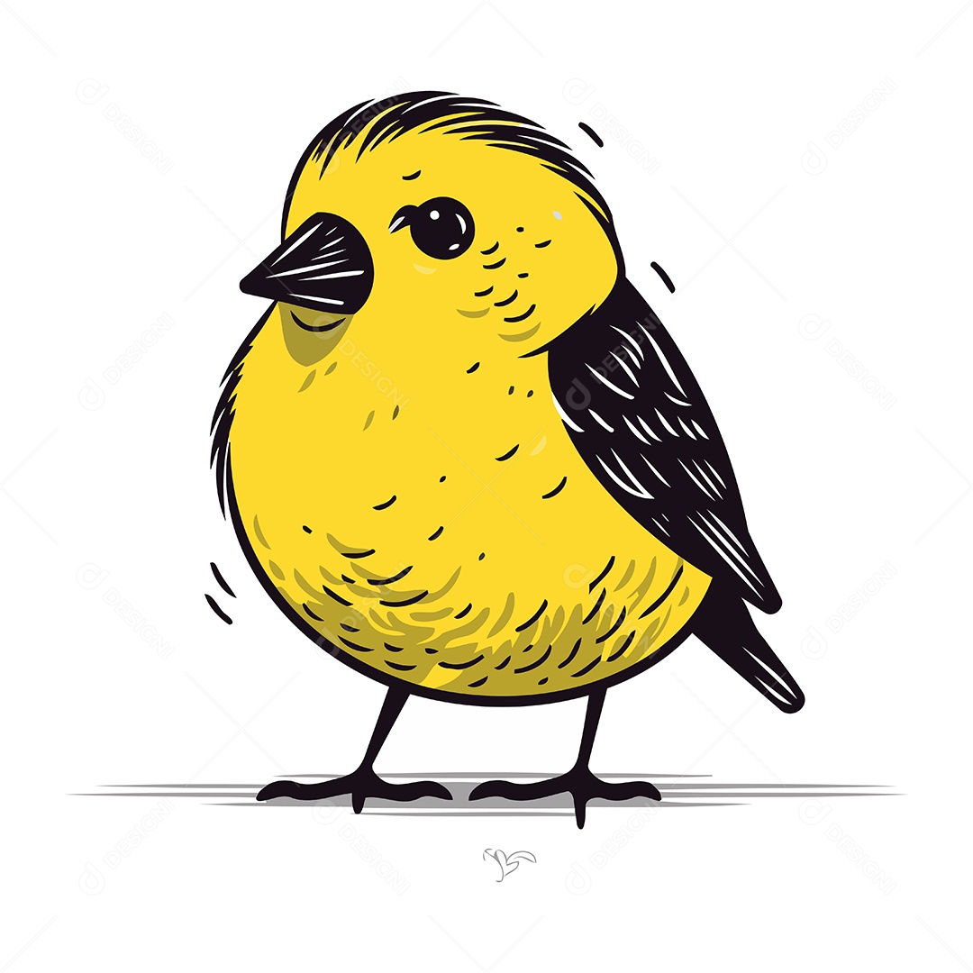 Passarinho Amarelo de Desenho Animado Ilustração Vetor EPS