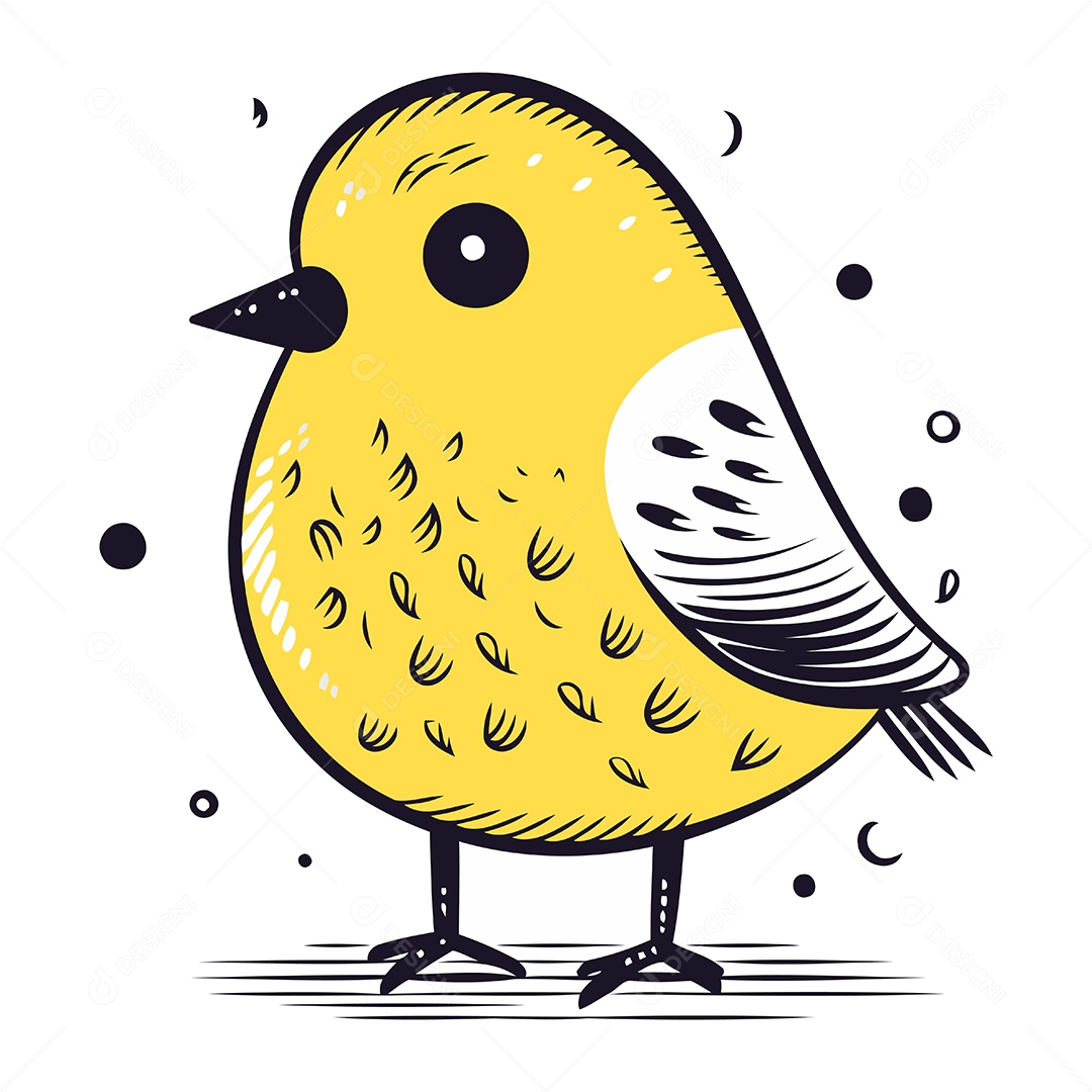 Passarinho Amarelo Fofo Ilustração Vetor EPS