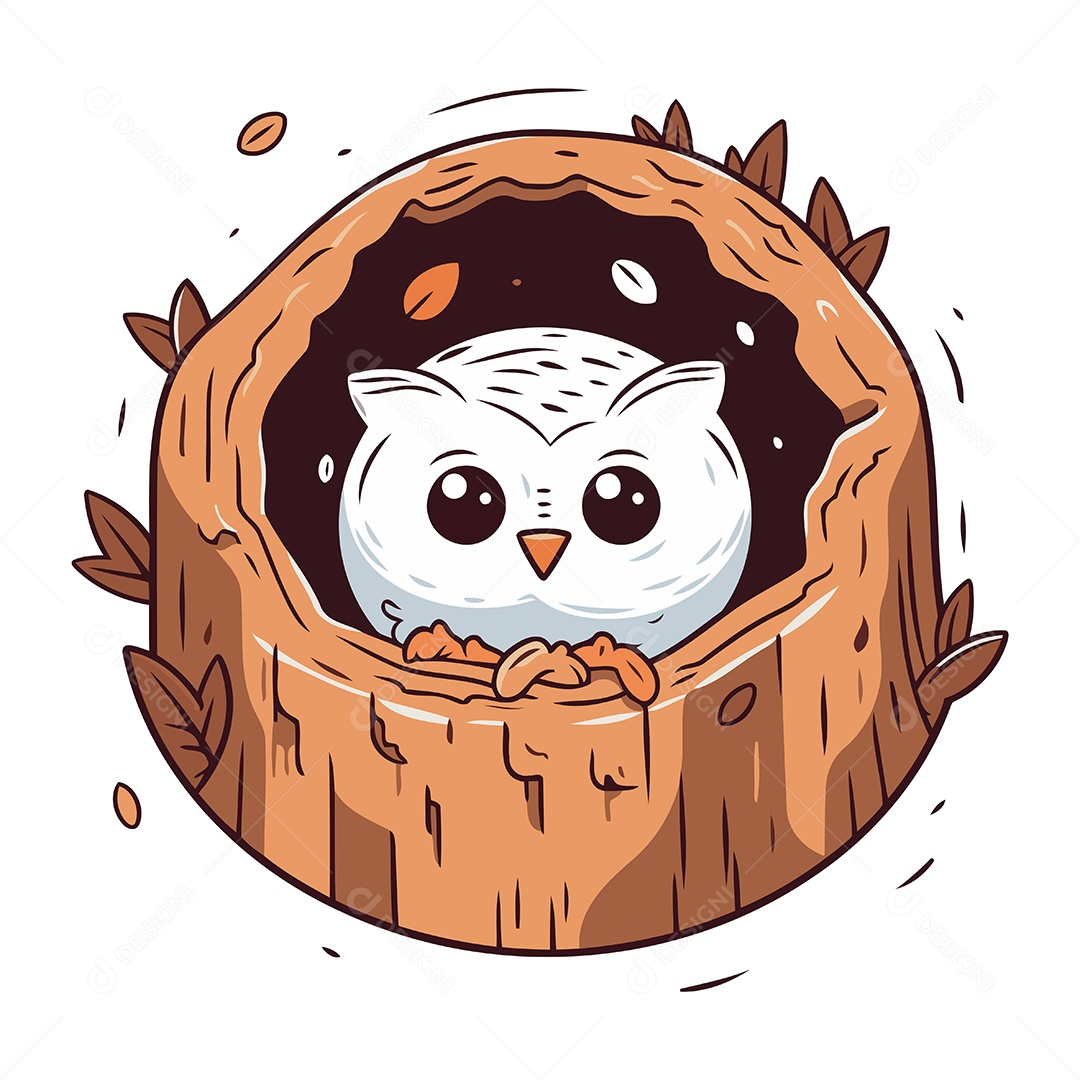 Coruja Fofa no Ninho Ilustração Vetor EPS
