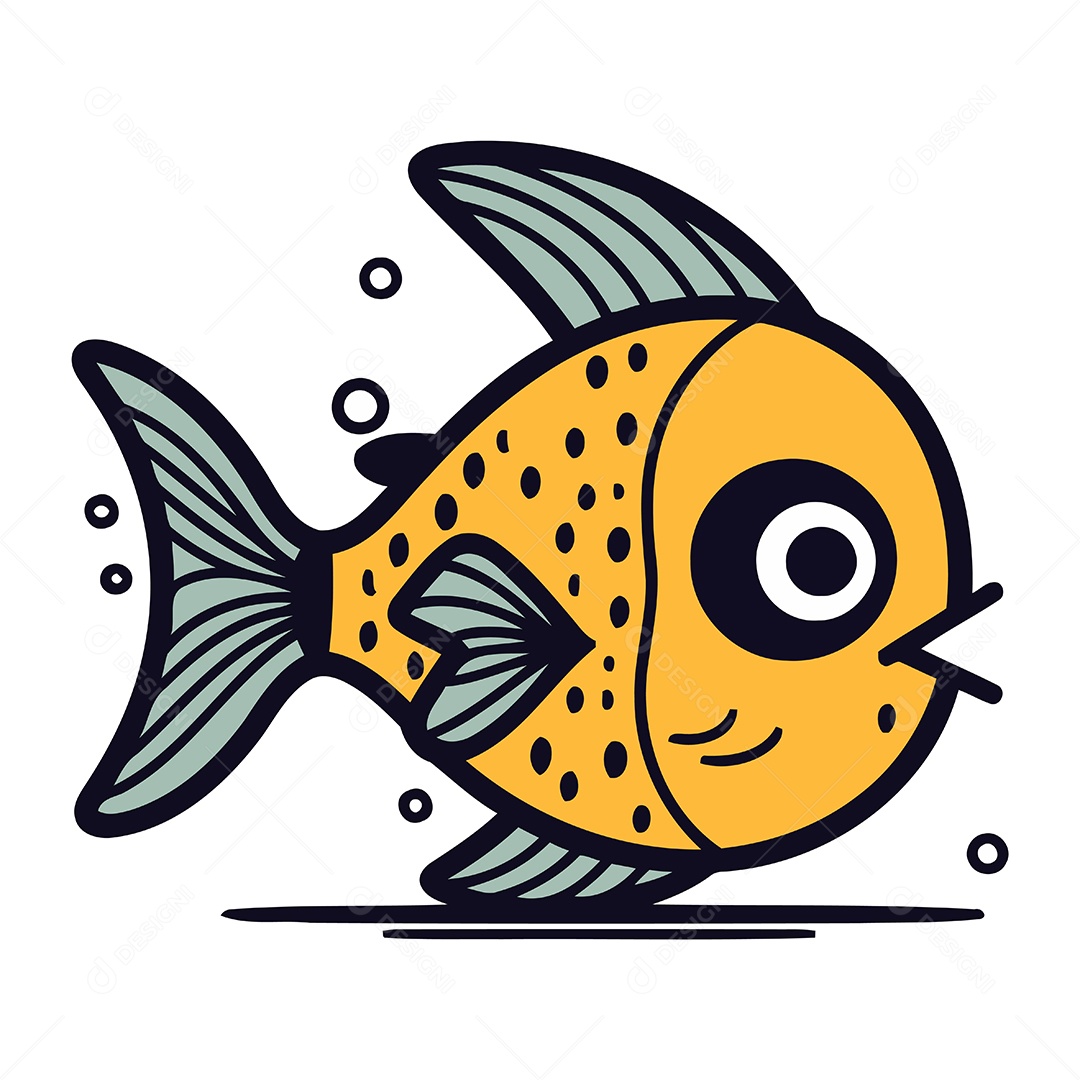 Peixe Fofo de Desenho Animado Ilustração Vetor EPS