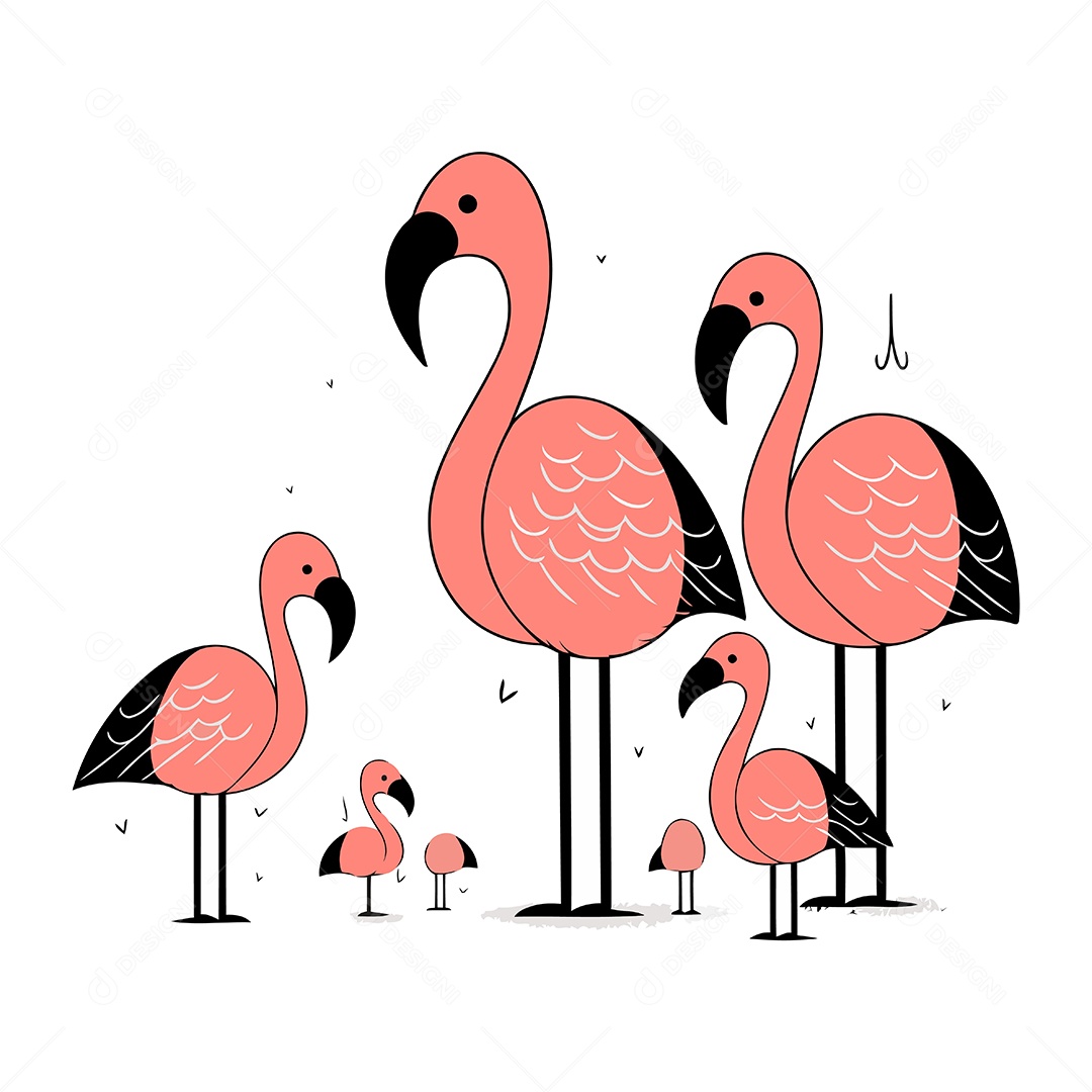 Flamingos de Desenho Animado Ilustração Vetor EPS