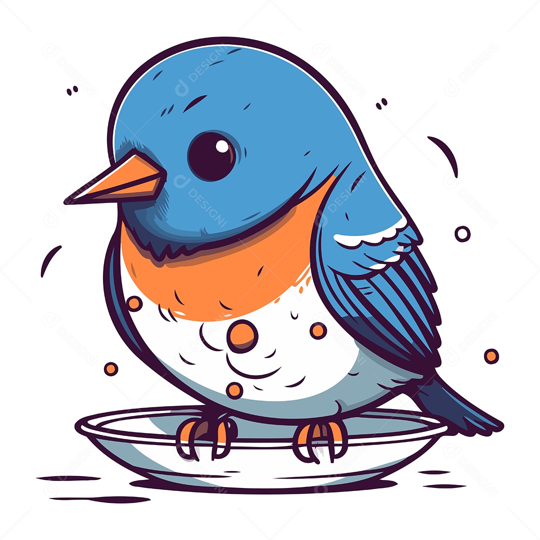 Lindo Pássaro Azul Sentado em um Prato Ilustração Vetor EPS