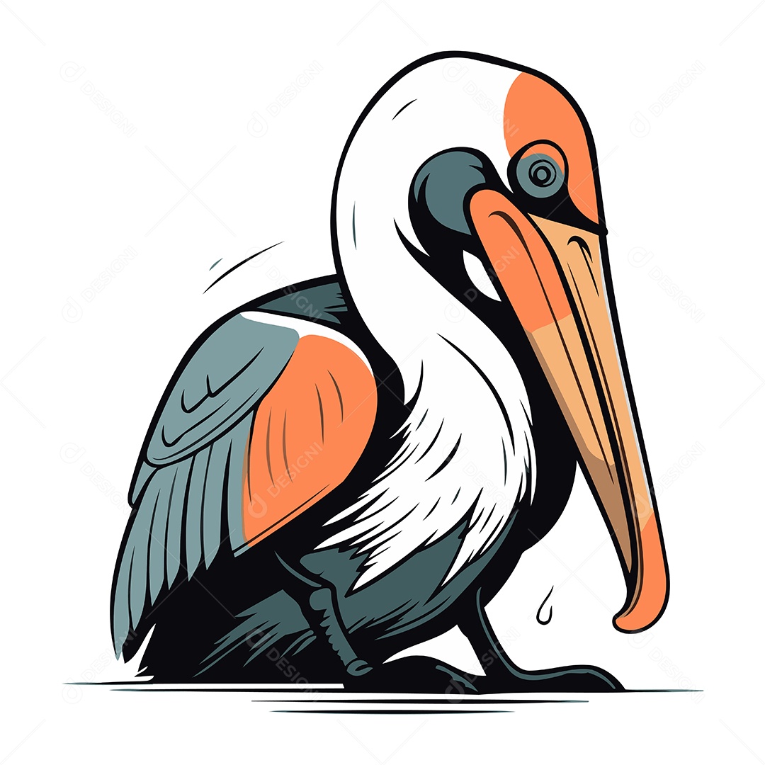 Pelicano de Desenho Animado Ilustração Vetor EPS