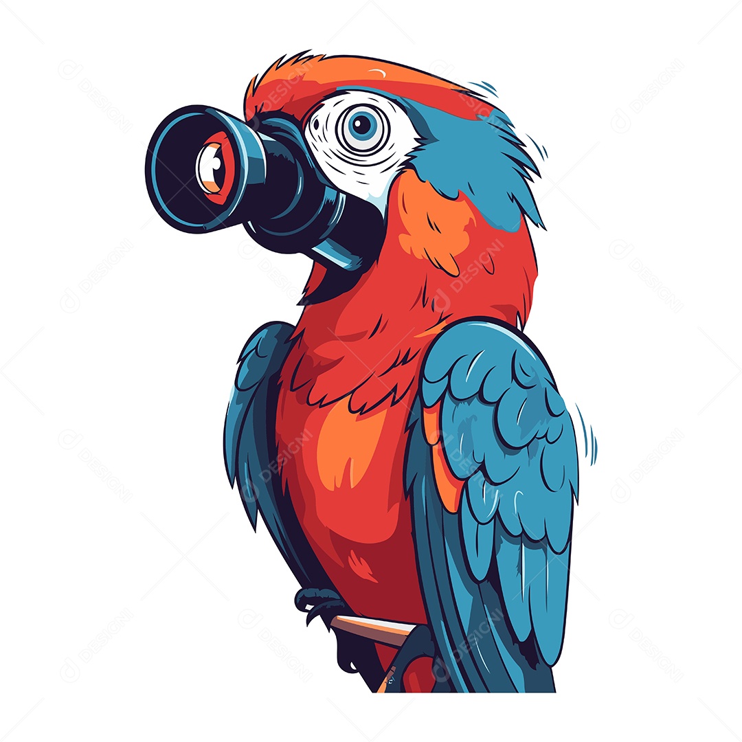 Arara com Binóculos Desenho Animado Ilustração Vetor EPS