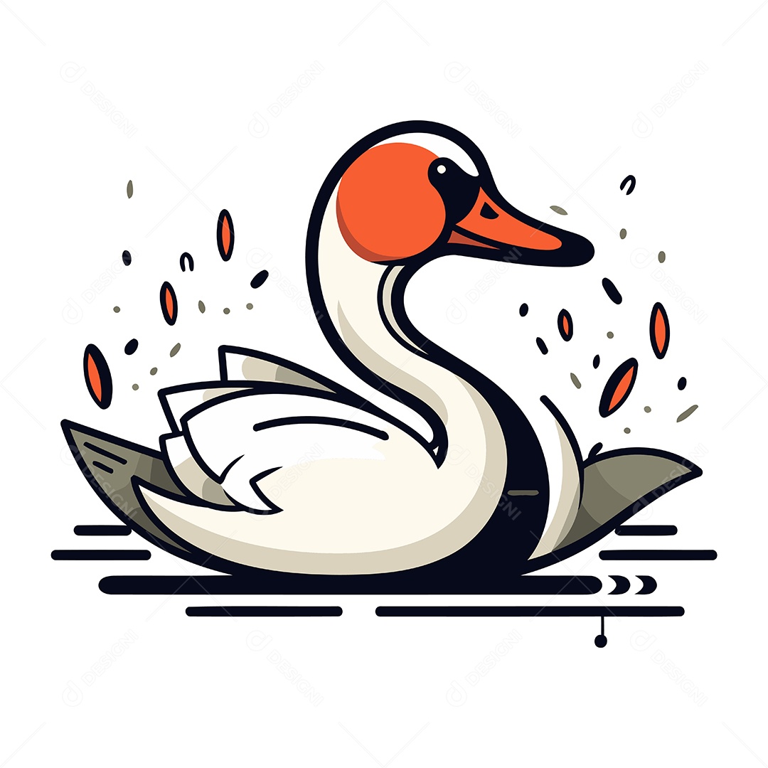 Cisne na Água Desenho Animado Ilustração Vetor EPS