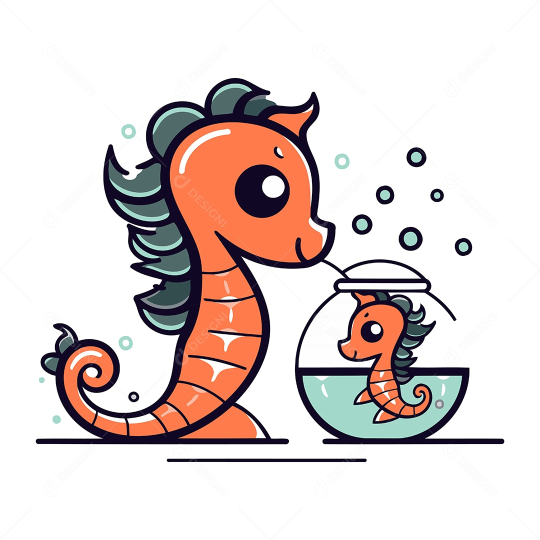 Cavalo Marinho e Aquário Ilustração Vetor EPS