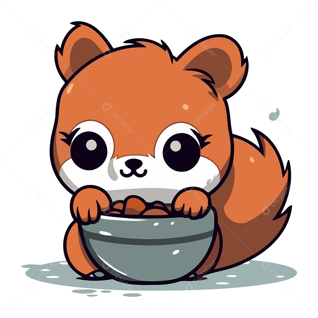 Esquilo Fofo com uma Tigela de Comida Ilustração Vetor EPS
