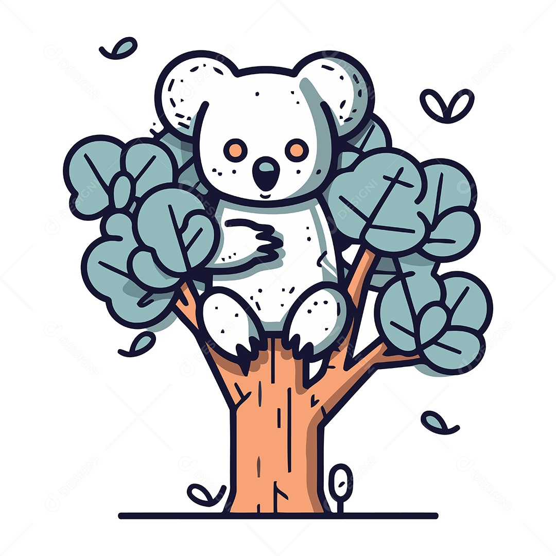 Coala Fofo Sentado em uma Árvore Ilustração Vetor EPS