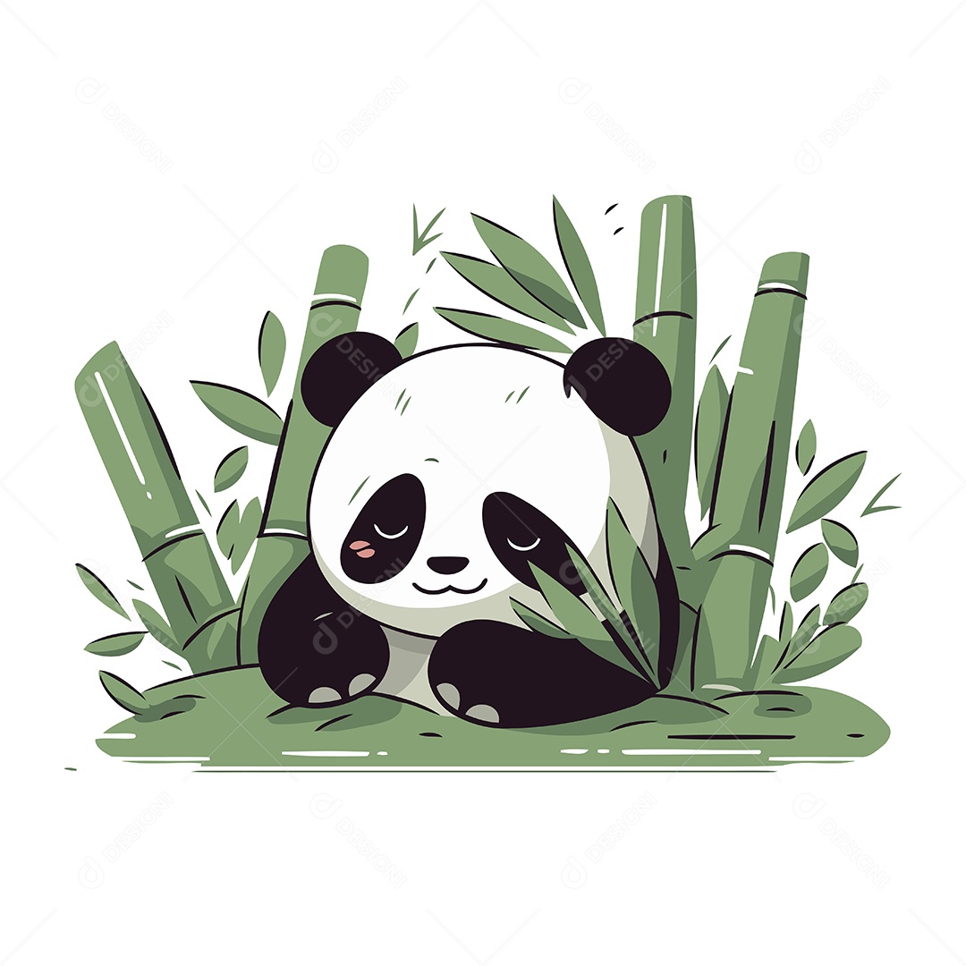 Panda Fofo em Floresta de Bambu Ilustração Vetor EPS