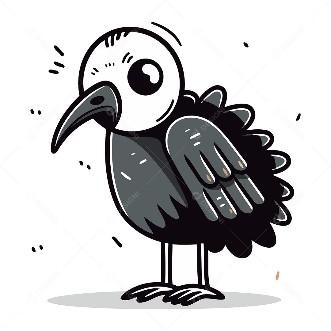 Corvo Fofo de Desenho Animado Ilustração Vetor EPS