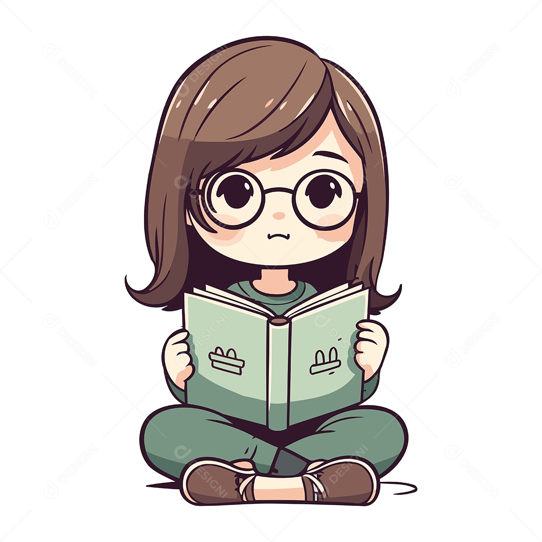 Menina Bonitinha Lendo um Livro Ilustração Vetor EPS