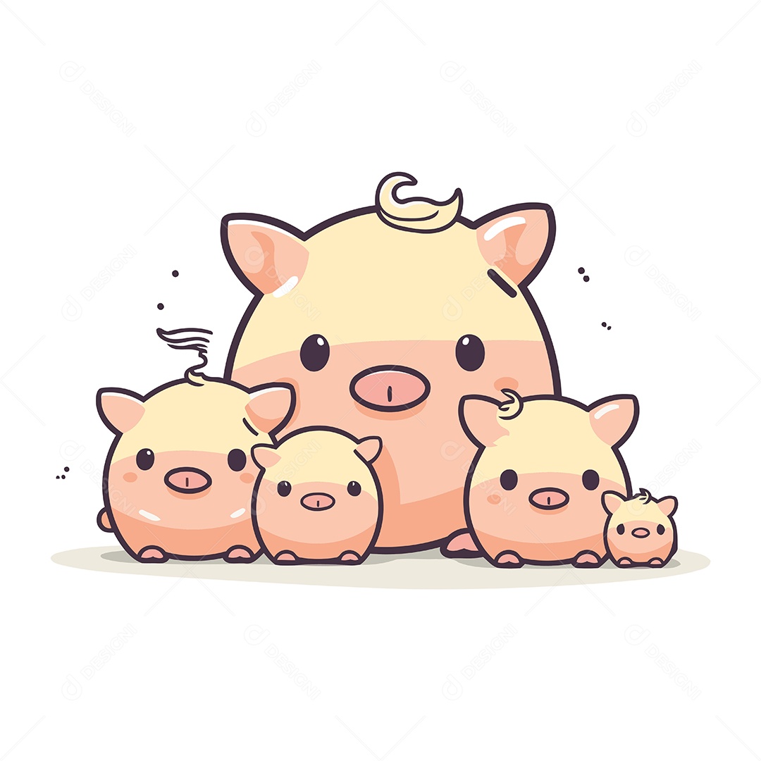 Família de Porquinhos Fofo Ilustração Vetor EPS