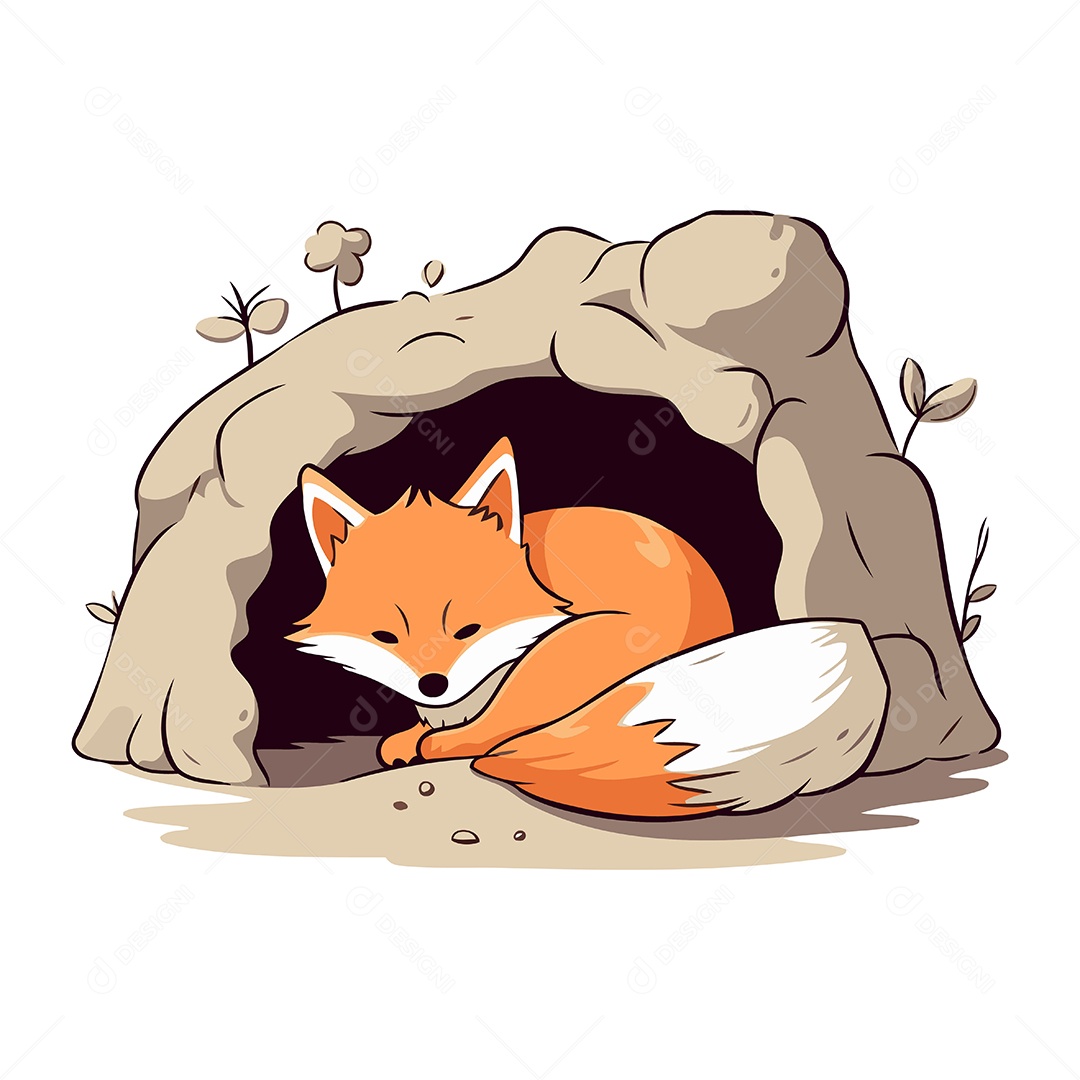 Raposa Fofa em uma Caverna Ilustração Vetor EPS