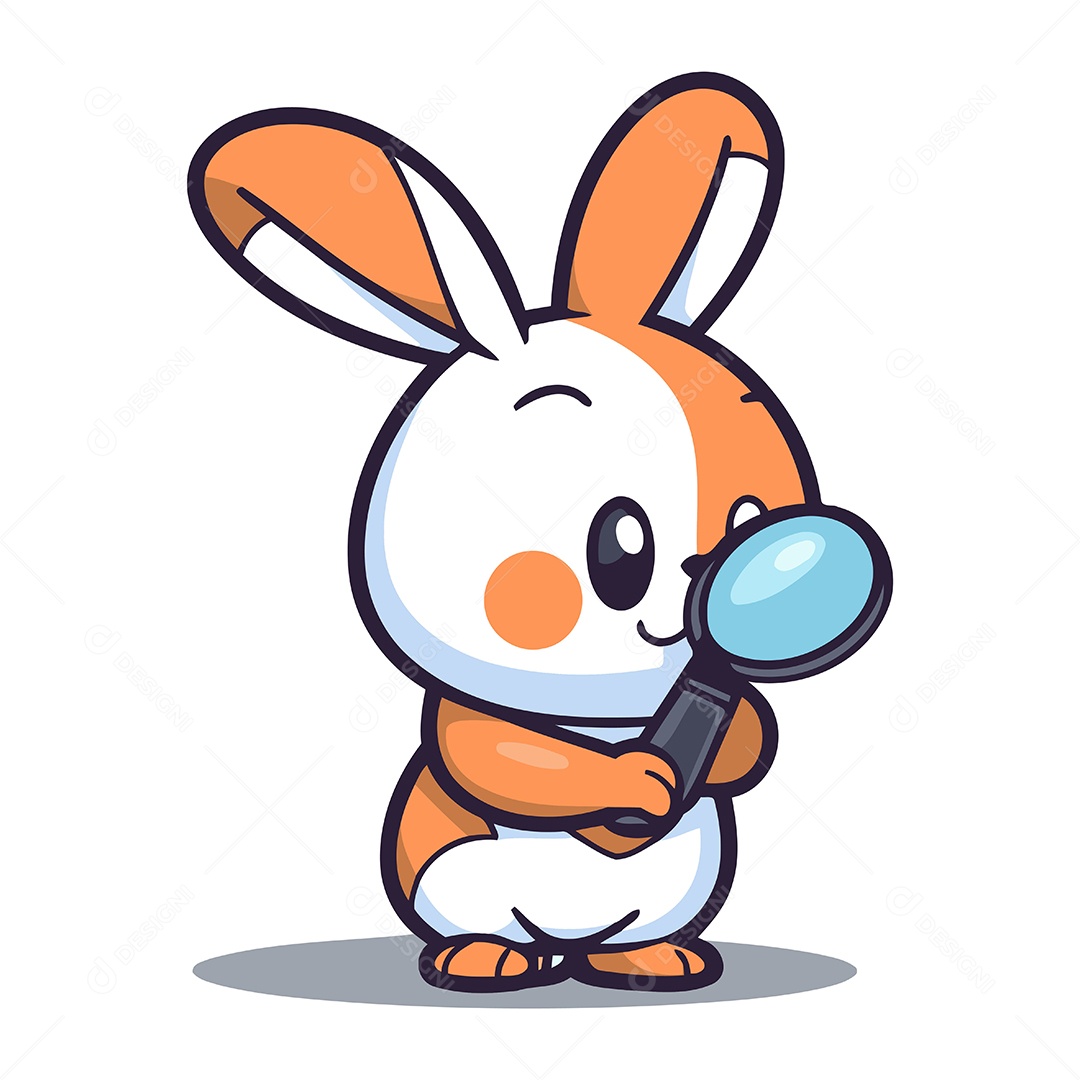 Coelho com Lupa Desenho Animado Ilustração Vetor EPS