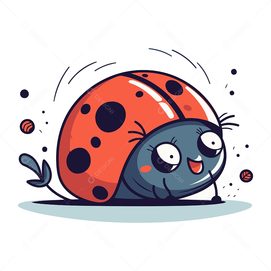 Joaninha Fofa de Desenho Animado Ilustração Vetor EPS