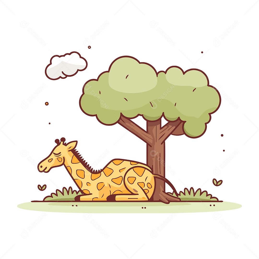 Girafa de Desenho Animado na Grama Ilustração Vetor EPS