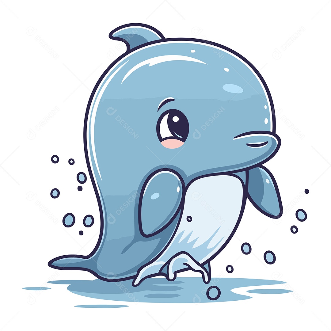 Golfinho Fofo de Desenho Animado Ilustração Vetor EPS