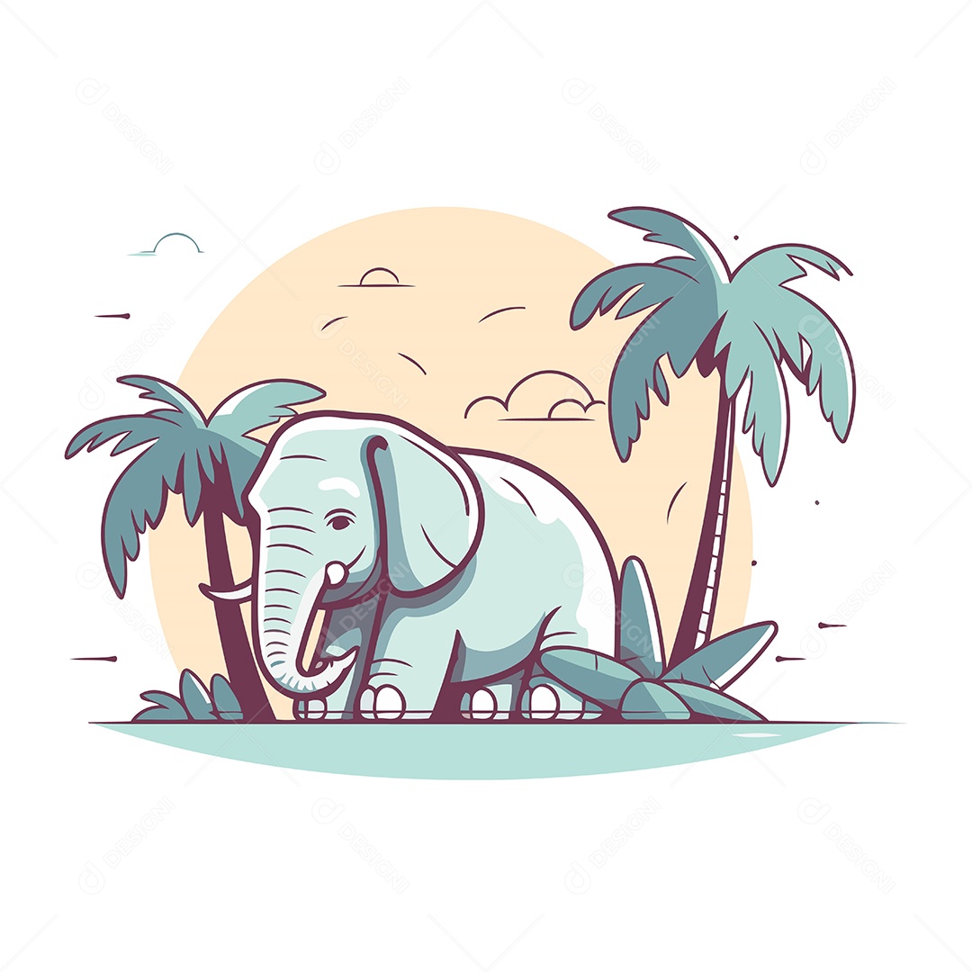 Elefante na Praia Ilustração Vetor EPS