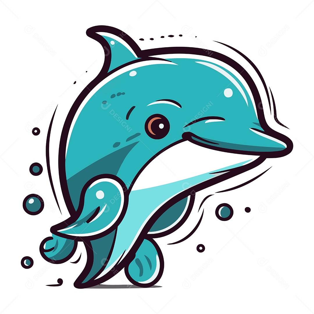 Golfinho de Desenho Animado Ilustração Vetor EPS