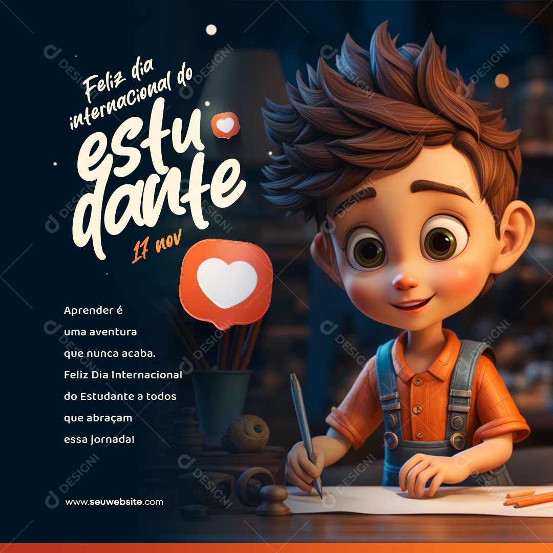 Social Media Feed Feliz Dia Internacional Do Estudante PSD Editável