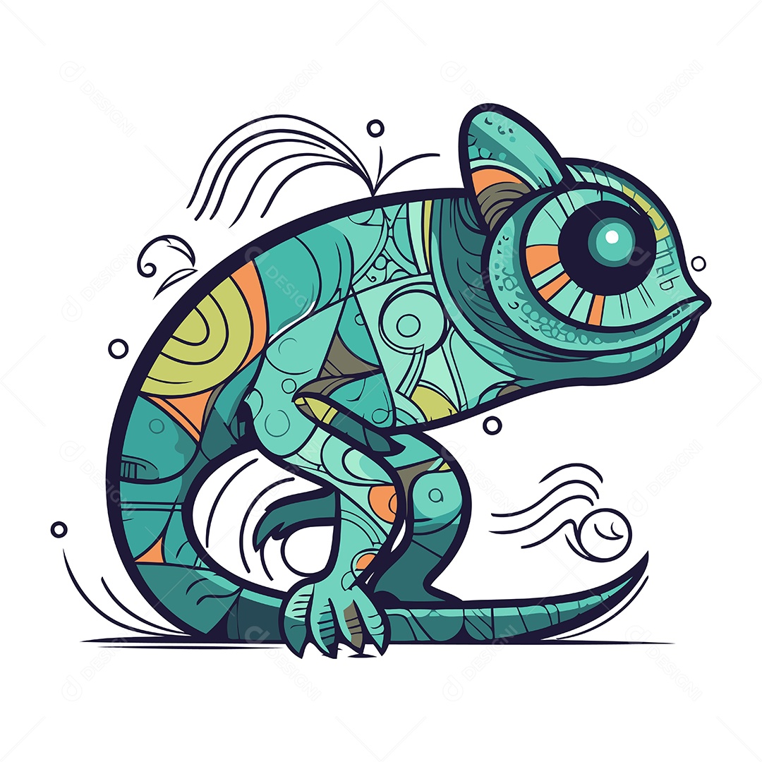Camaleão de Desenho Animado Ilustração Vetor EPS