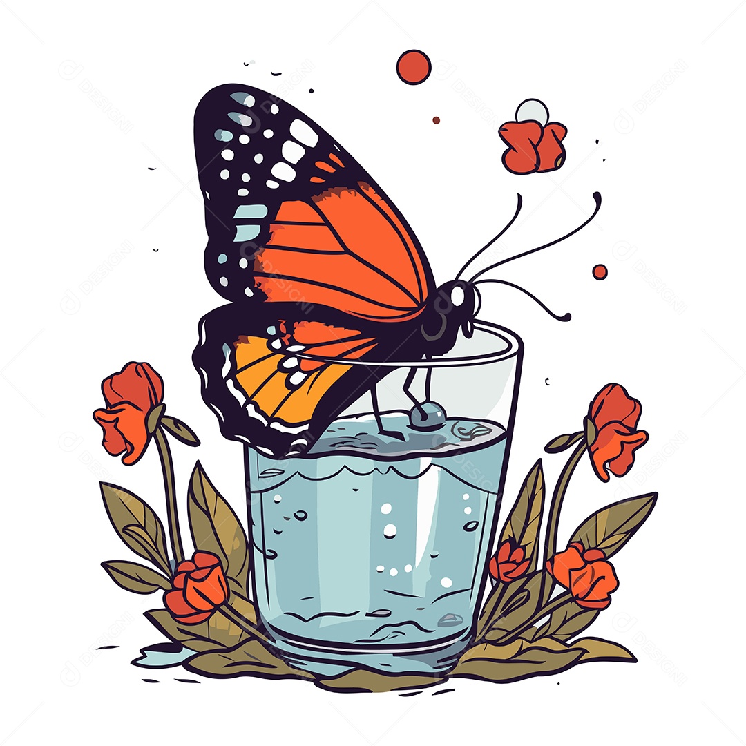 Borboleta em um Copo de Água Ilustração Vetor EPS