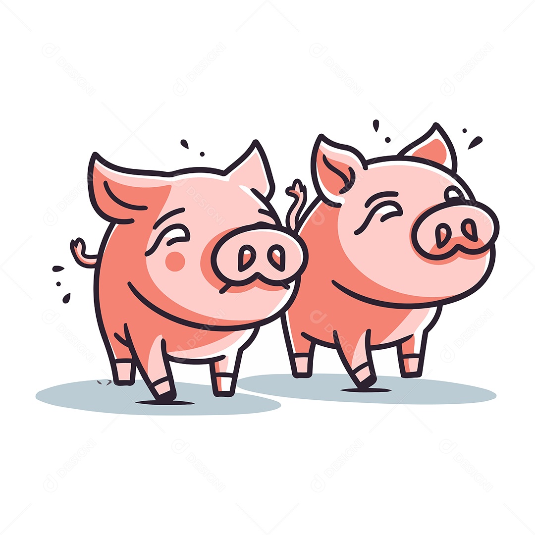 Porcos de Desenho Animado Ilustração Vetor EPS