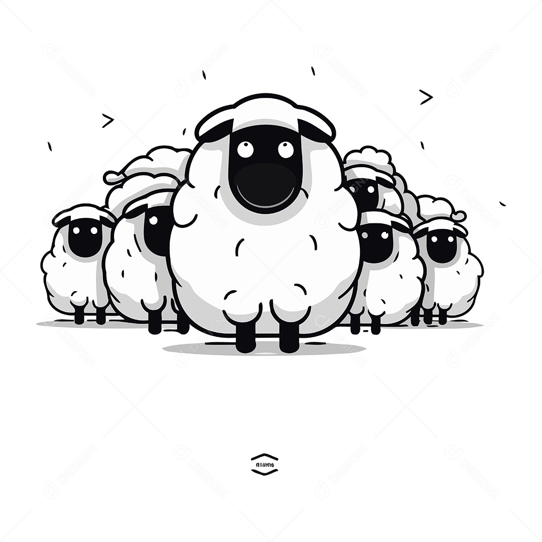 Rebanho de Ovelhas Desenho Animado Ilustração Vetor EPS