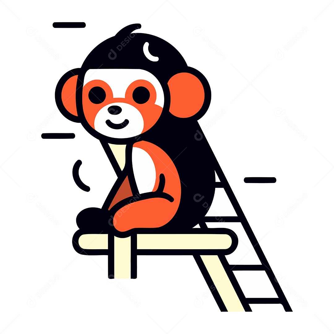 Macaco Fofo Sentado em uma Escada Ilustração Vetor EPS