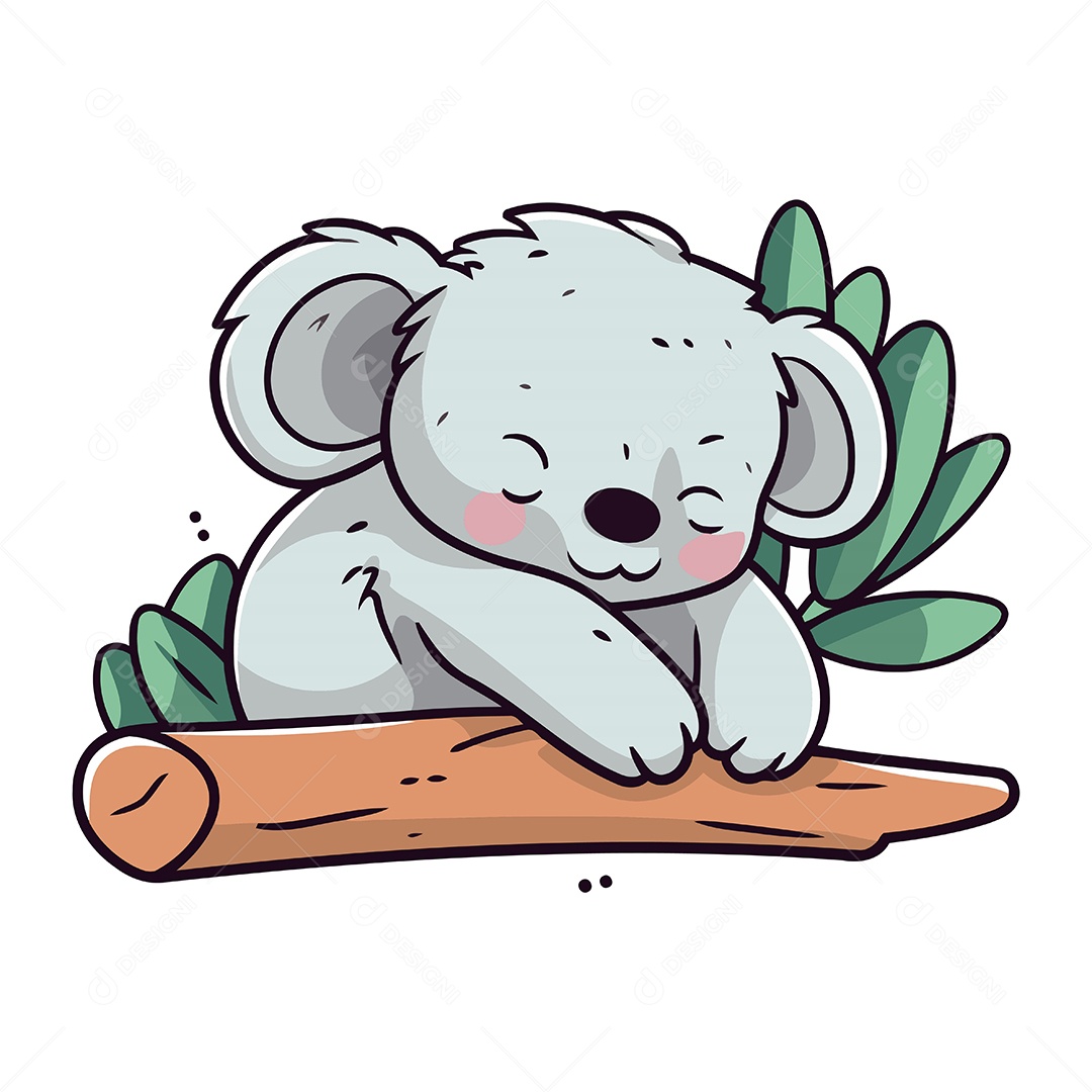 Coala Fofo Dormindo em um Tronco Ilustração Vetor EPS
