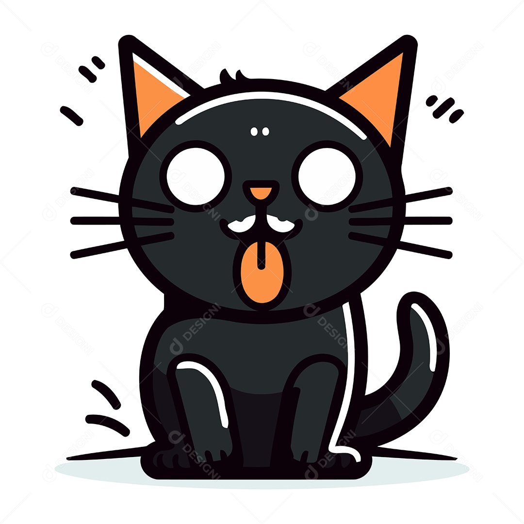 Gato Preto Bonito de Desenho Animado Ilustração Vetor EPS