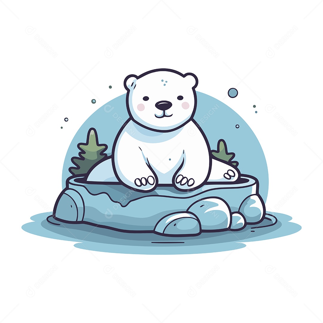 Urso Polar Fofo Sentado em uma Pedra Ilustração Vetor EPS