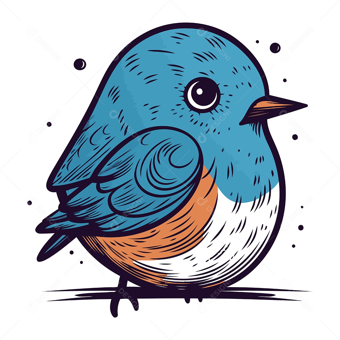 Pássaro Azul de Desenho Animado Ilustração Vetor EPS