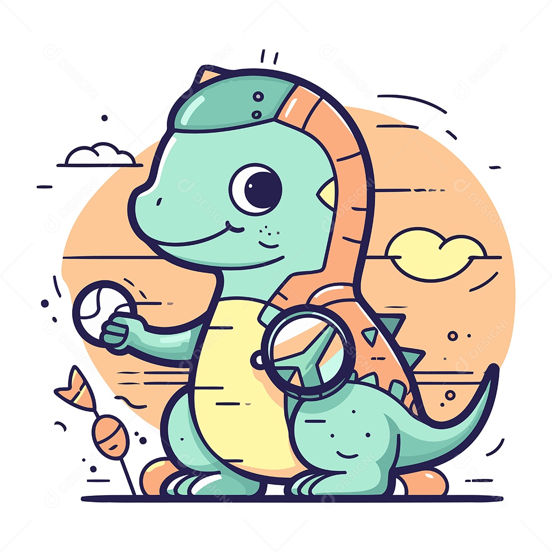 Dinossauro Fofo de Desenho Animado Ilustração Vetor EPS