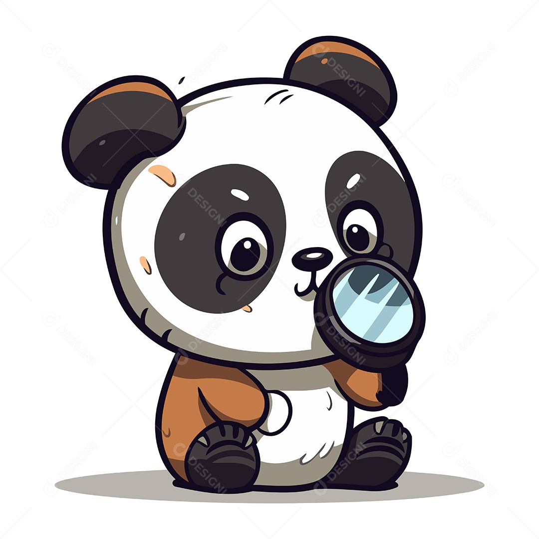 Urso Panda Fofo com Lupa Ilustração Vetor EPS