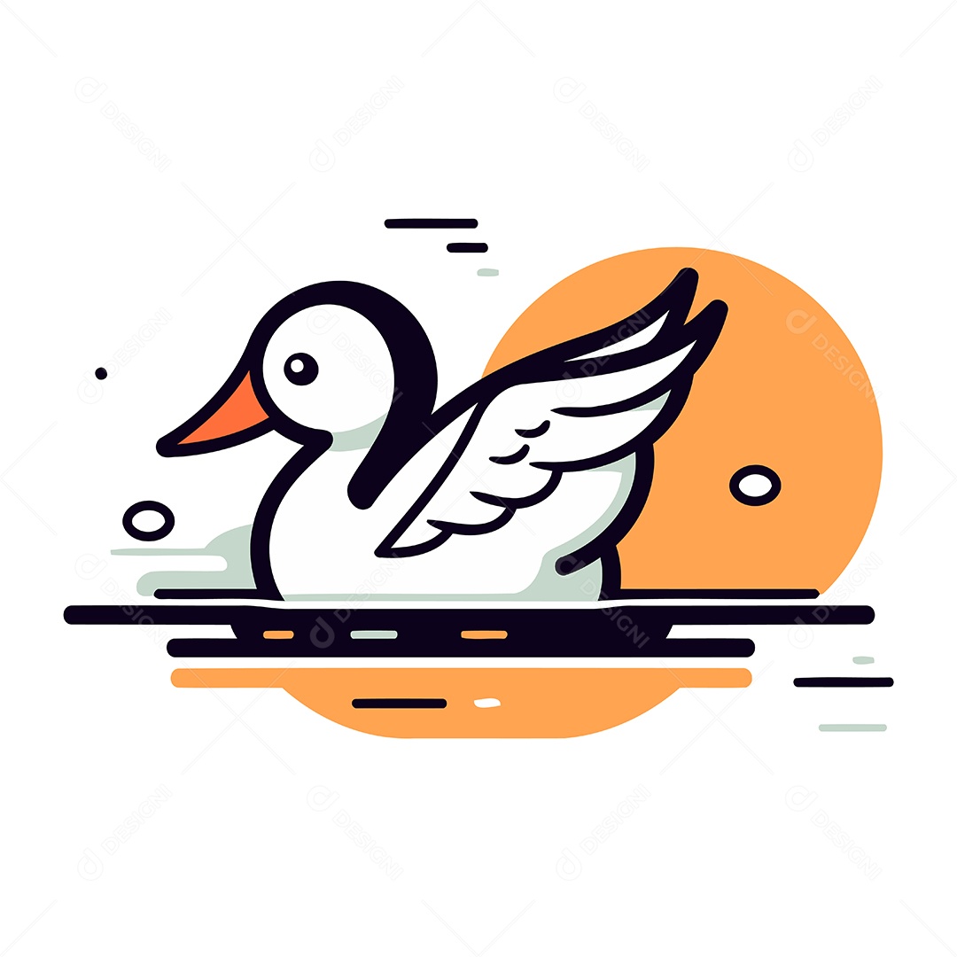 Pato Nadando no Mar de Desenho Animado Ilustração Vetor EPS