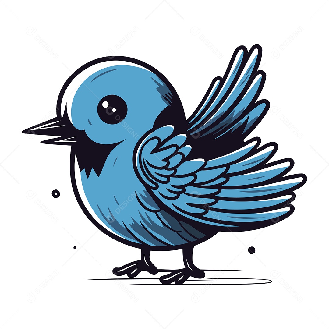 Pássaro Azul de Desenho Animado Ilustração Vetor EPS