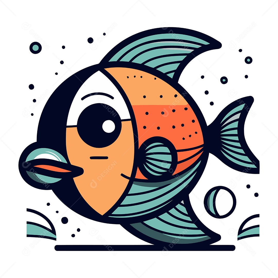 Peixe Fofo de Desenho Animado Ilustração Vetor EPS