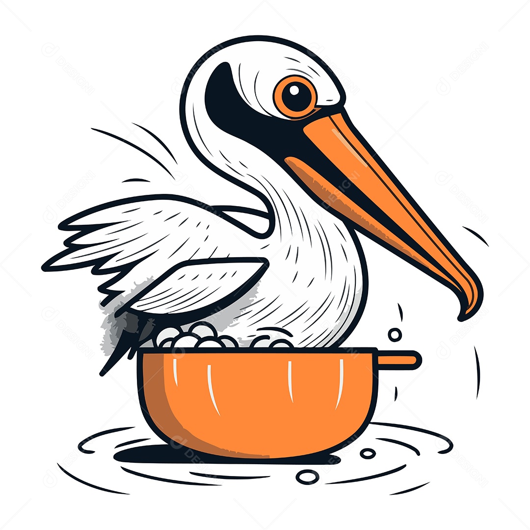 Pelicano Comendo em uma Tigela Ilustração Vetor EPS