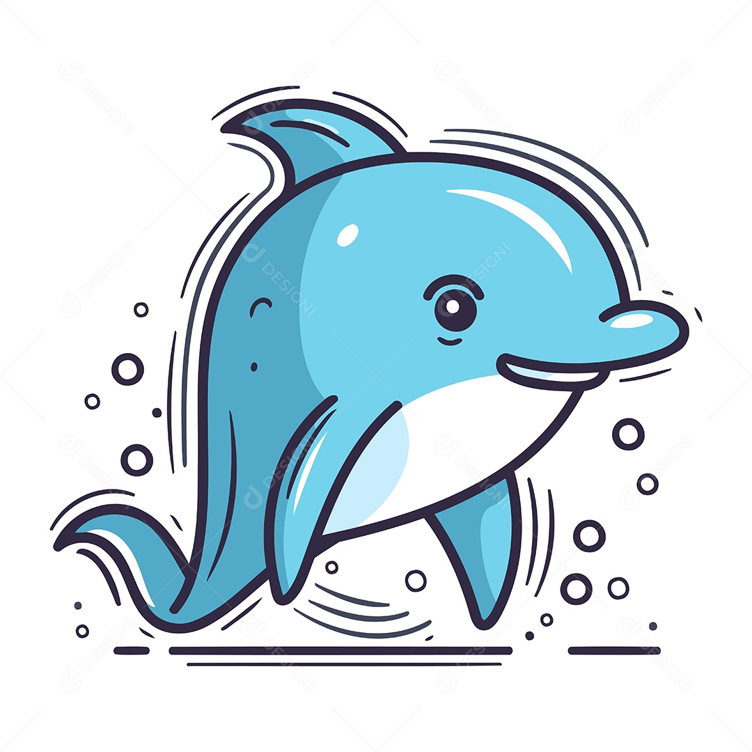 Golfinho Fofo de Desenho Animado Ilustração Vetor EPS