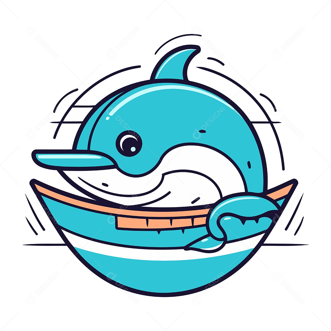 Golfinho Fofo em um Barco Ilustração Vetor EPS