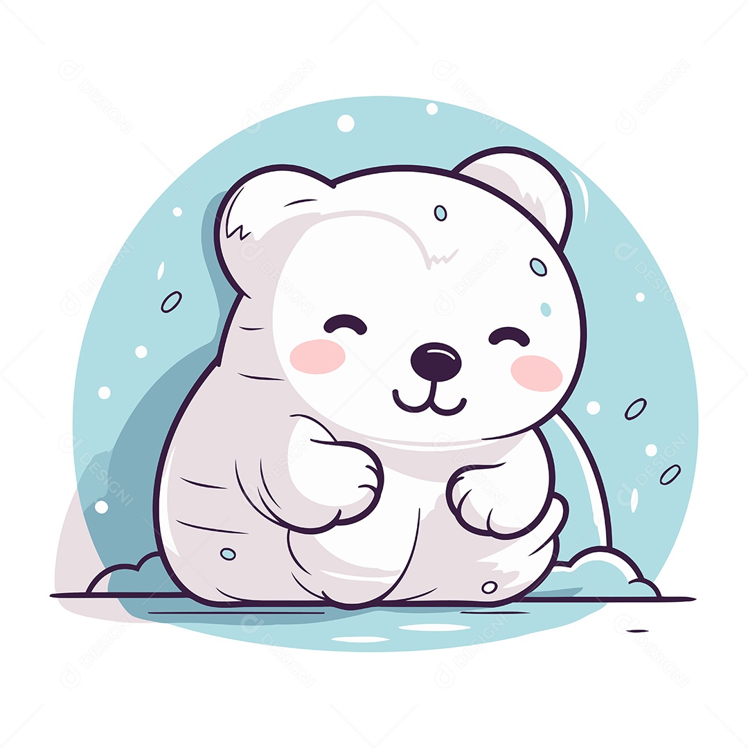 Urso Polar Fofo Sentado no Gelo Ilustração Vetor EPS