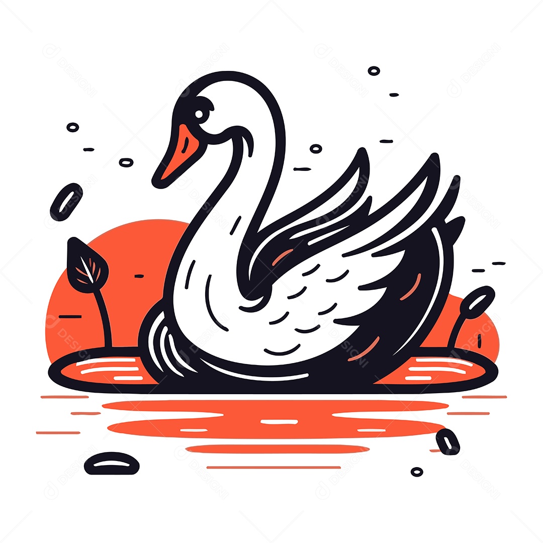 Cisne Nadando no Lago Desenho Animado Ilustração Vetor EPS