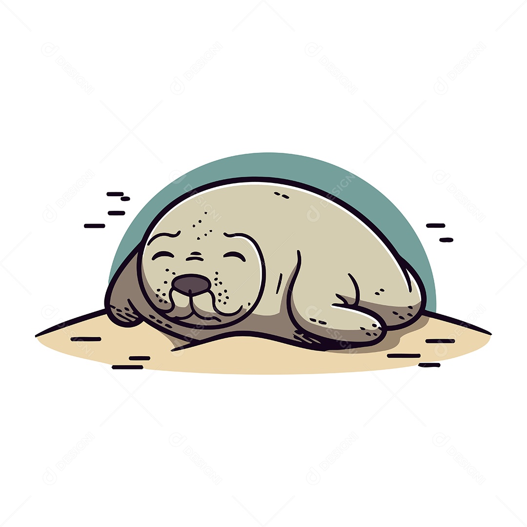 Foca Dormindo na Praia Ilustração Vetor EPS